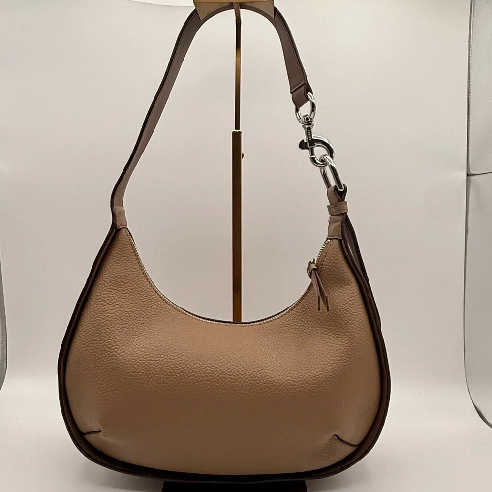 DKNY Tan and Brown Leather Hobo Shoulder Bag